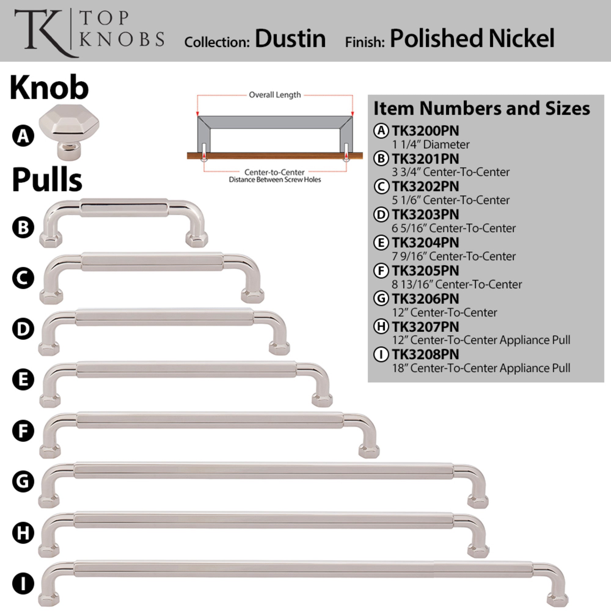 Dustin 12" Center to Center Bar Pull - Polished Nickel