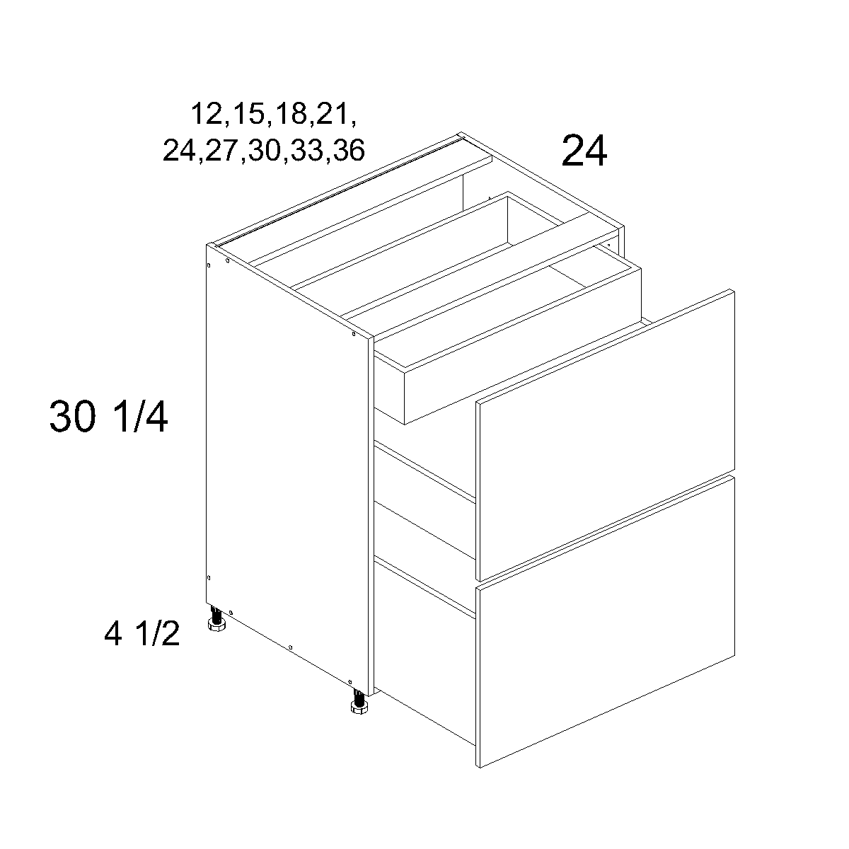Torino Dark Wood Two Drawer With One Inner Drawer Bases - official cabinet dimensions