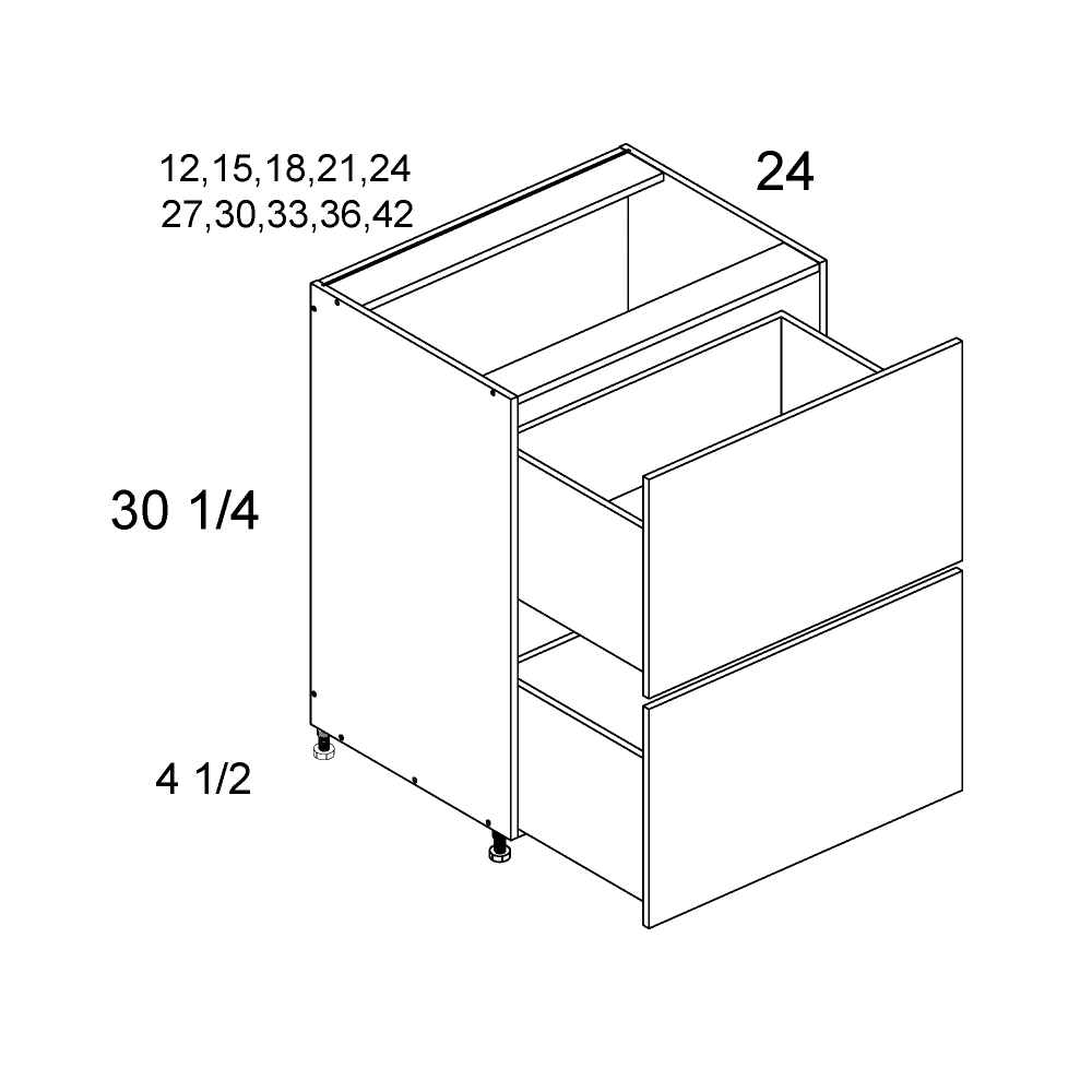 Torino Dark Wood Two Drawer Bases - official cabinet dimensions