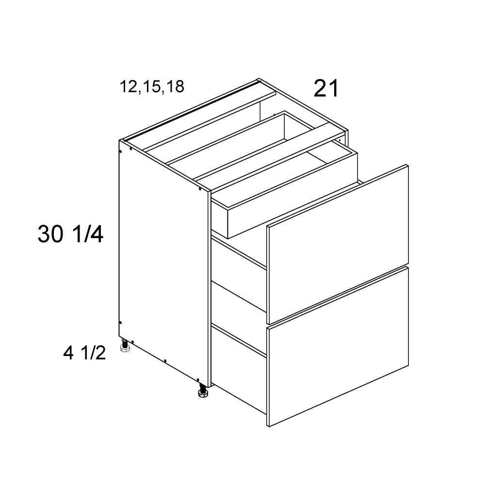 Torino Dark Wood Two Drawer With One Inner Drawer Vanity Bases - official cabinet dimensions