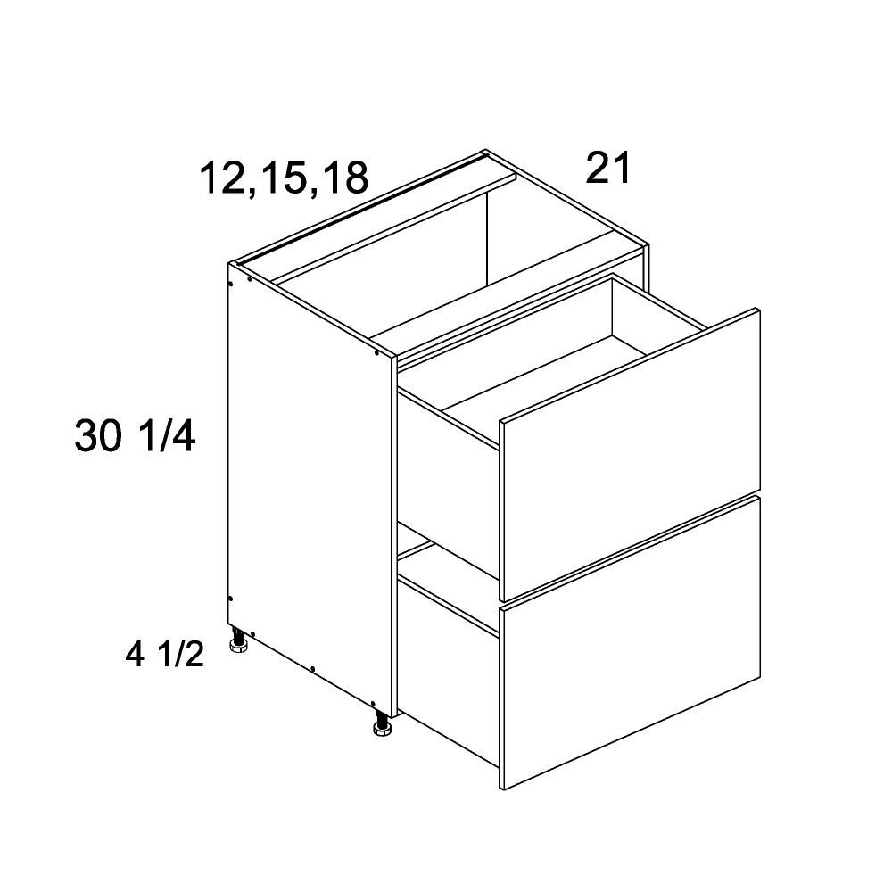 Torino Dark Wood Two Drawer Vanity Bases - official cabinet dimensions