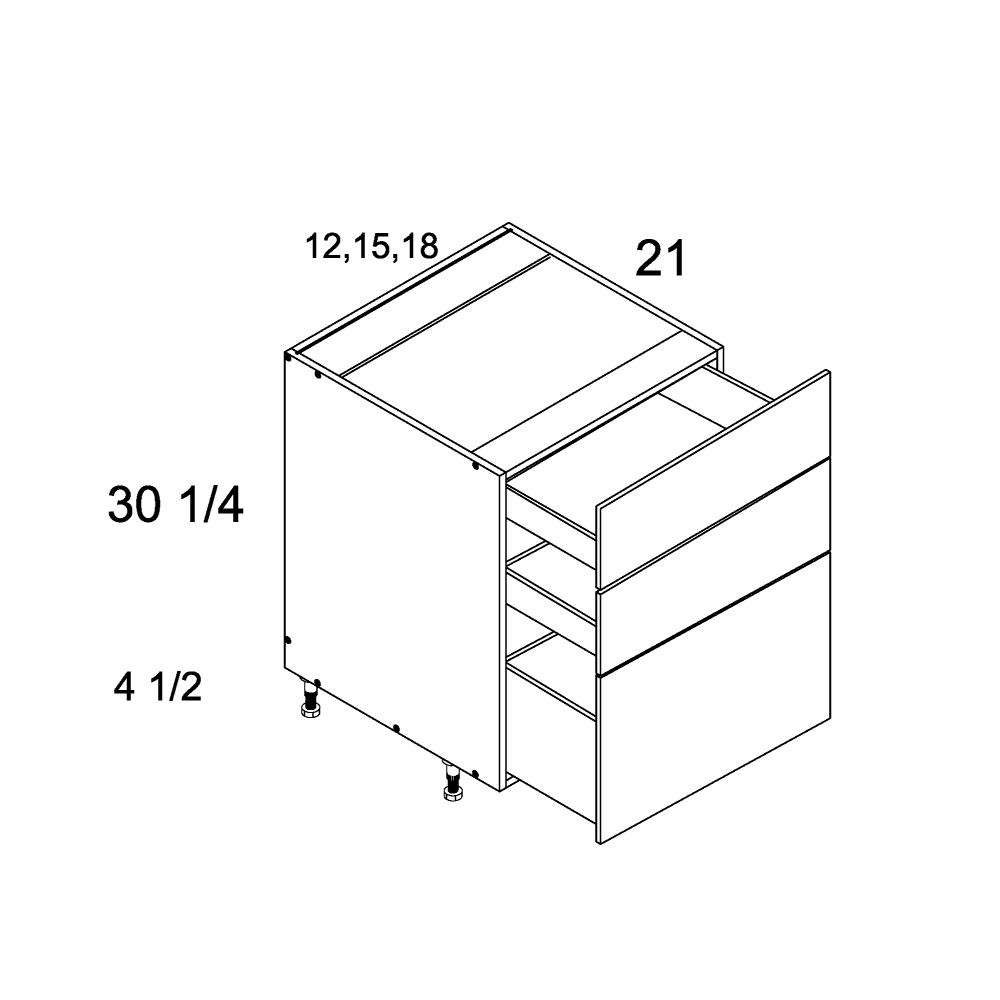 Torino Dark Wood Three Drawer Vanity Bases - official cabinet dimensions
