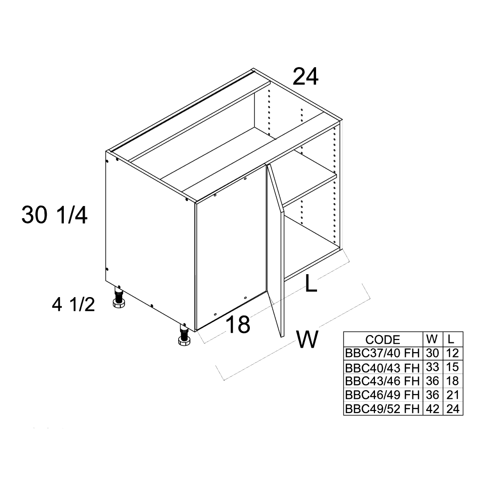 Torino Dark Wood Full Height One Door Blind Base - official cabinet dimensions