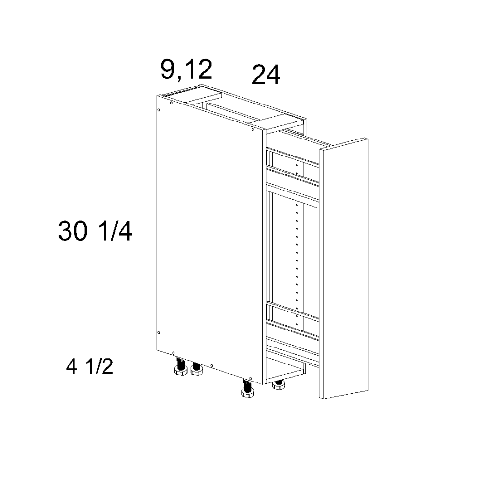 Torino Dark Wood Single Full Height Door With Two-Tier Pullout - official cabinet dimensions