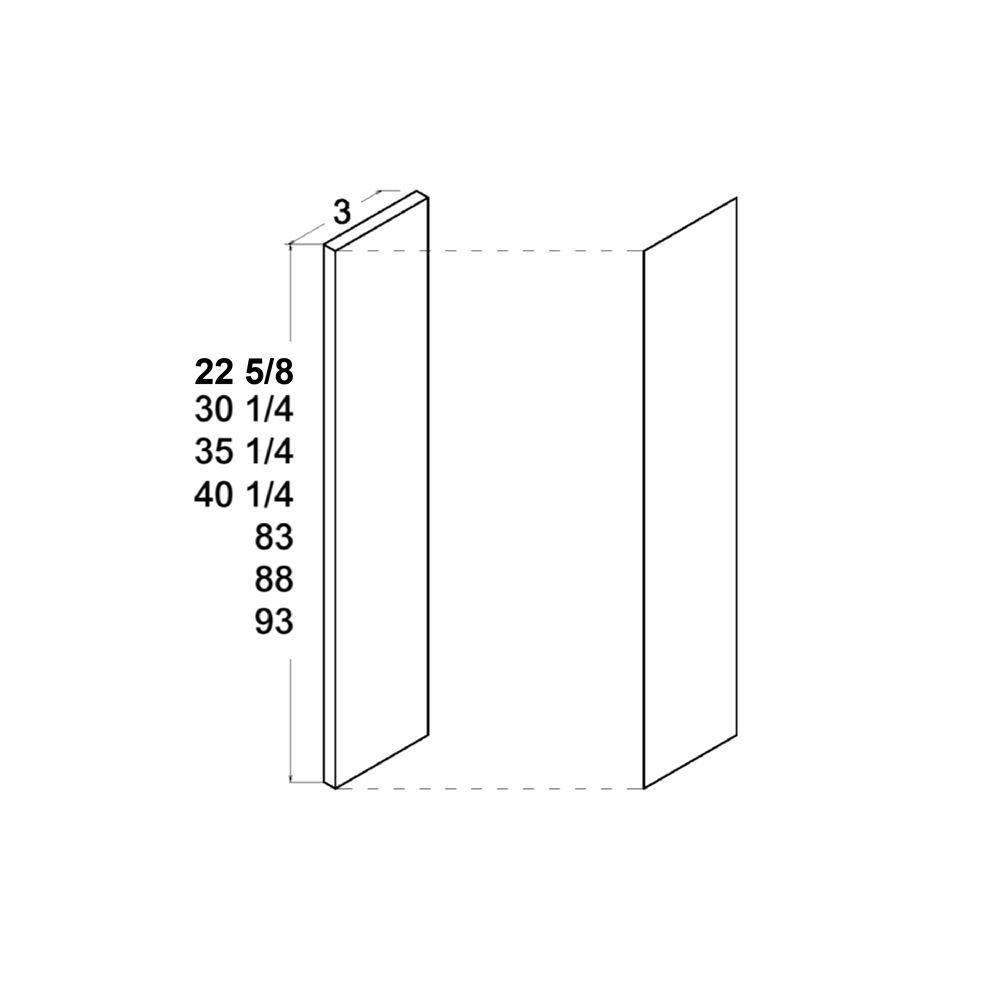 Torino Dark Wood 3" Overlay Fillers - official cabinet dimensions