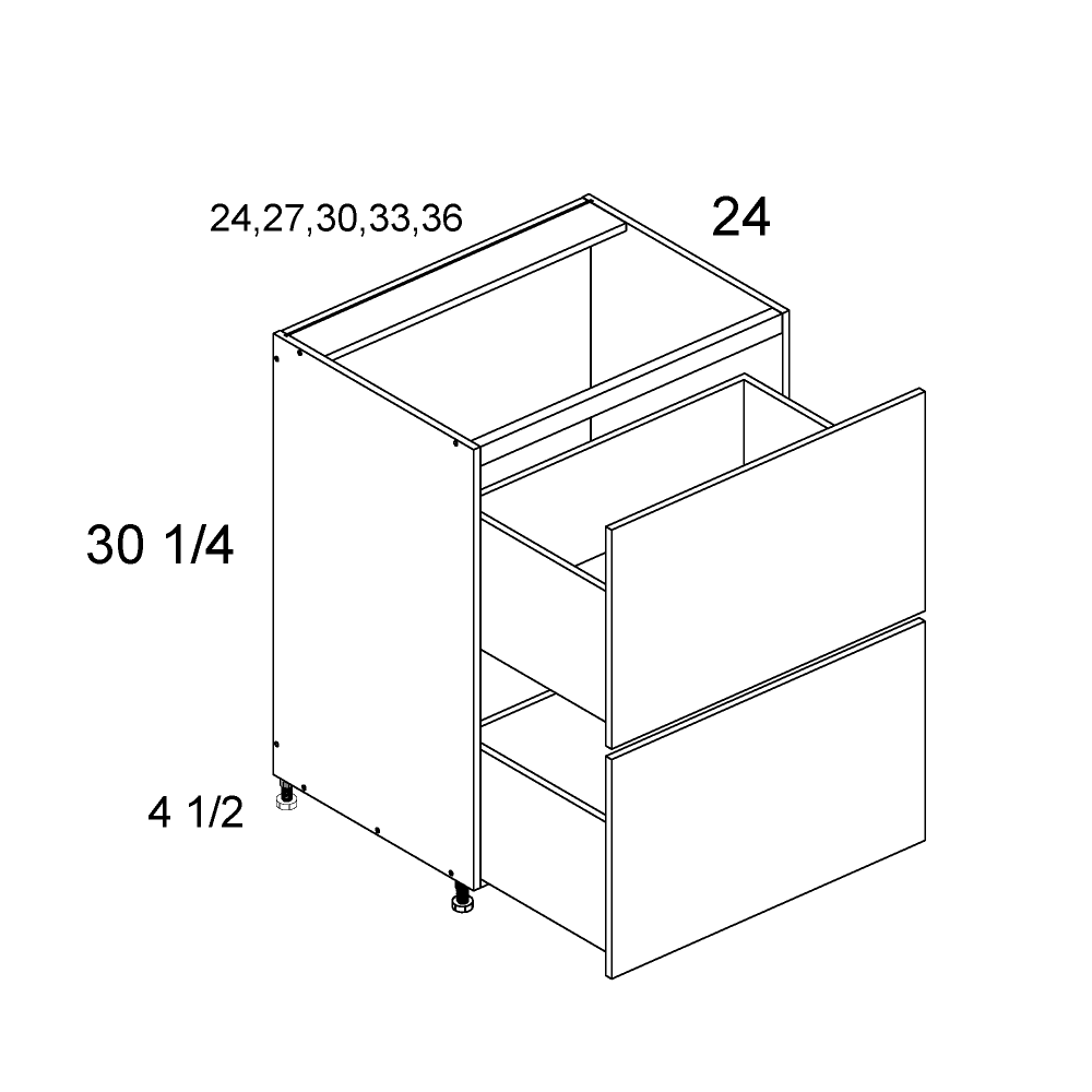 Torino Dark Wood Two Drawer Range Bases - official cabinet dimensions