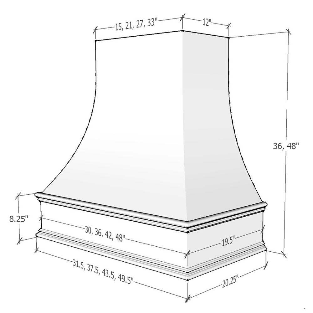Asheville Curved Classic Moulding Smooth Wood Hood 42W x 36H