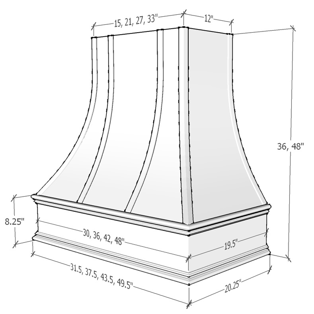 Asheville Curved Classic Moulding Strapped Wood Hood 48W x 48H