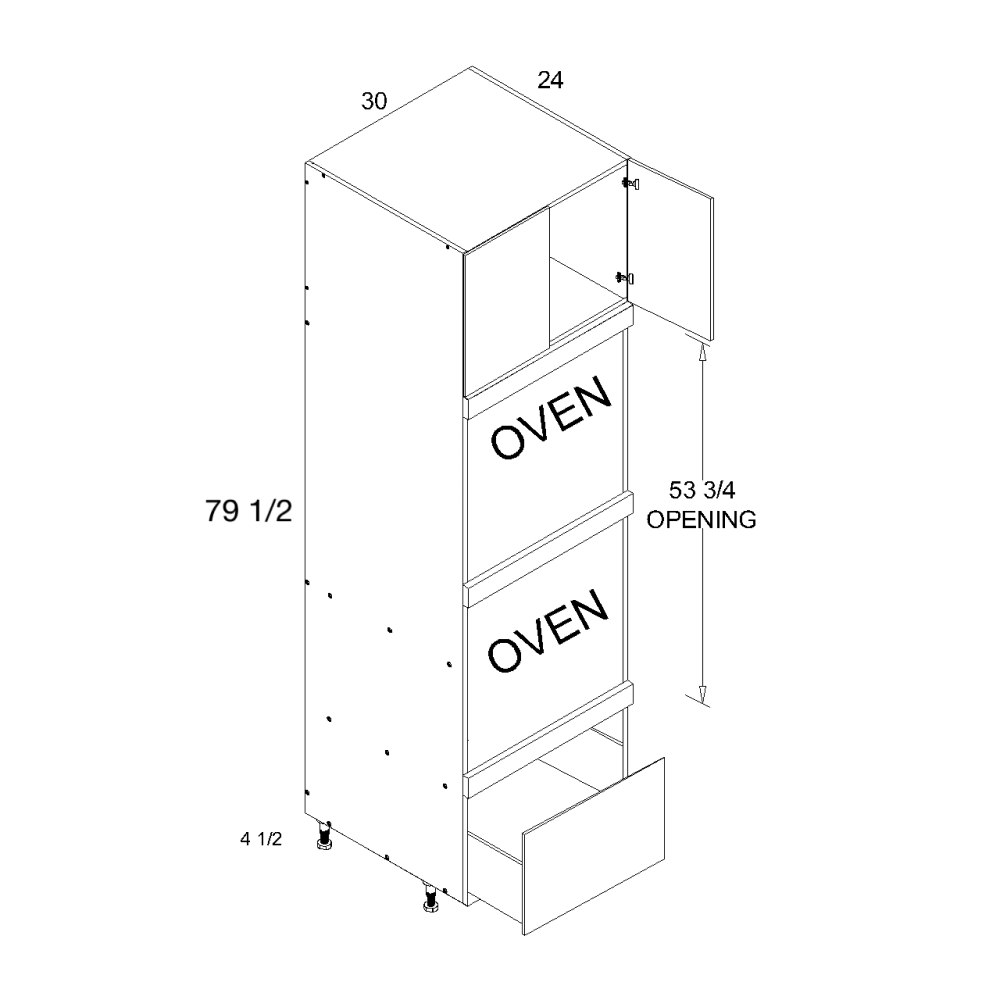 Torino Dark Wood Tall Double Oven Two Door One Drawer Cabinet - official cabinet dimensions