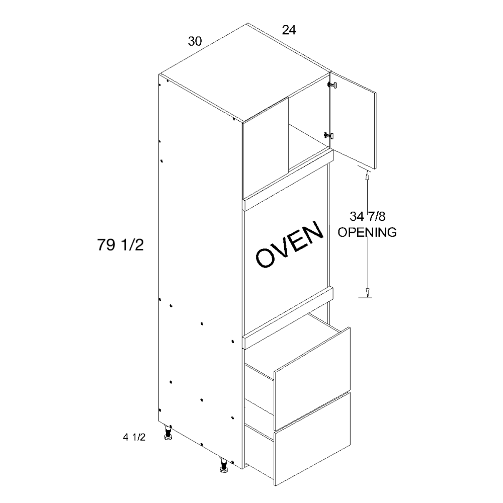 Torino Dark Wood Tall Single Oven Two Door Two Drawer Cabinets - official cabinet dimensions