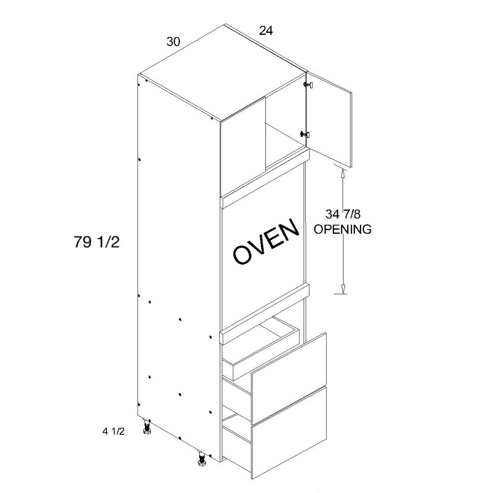 Torino Dark Wood Tall Single Oven Two Door Two Drawer One Inner Drawer Cabinets - official cabinet dimensions