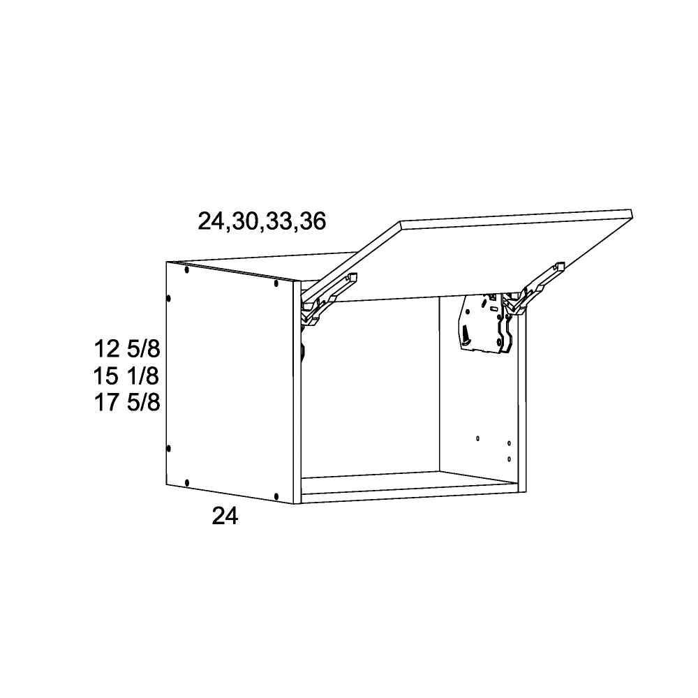 Torino Dark Wood 24"D Blum Flip Up Door Walls - official cabinet dimensions