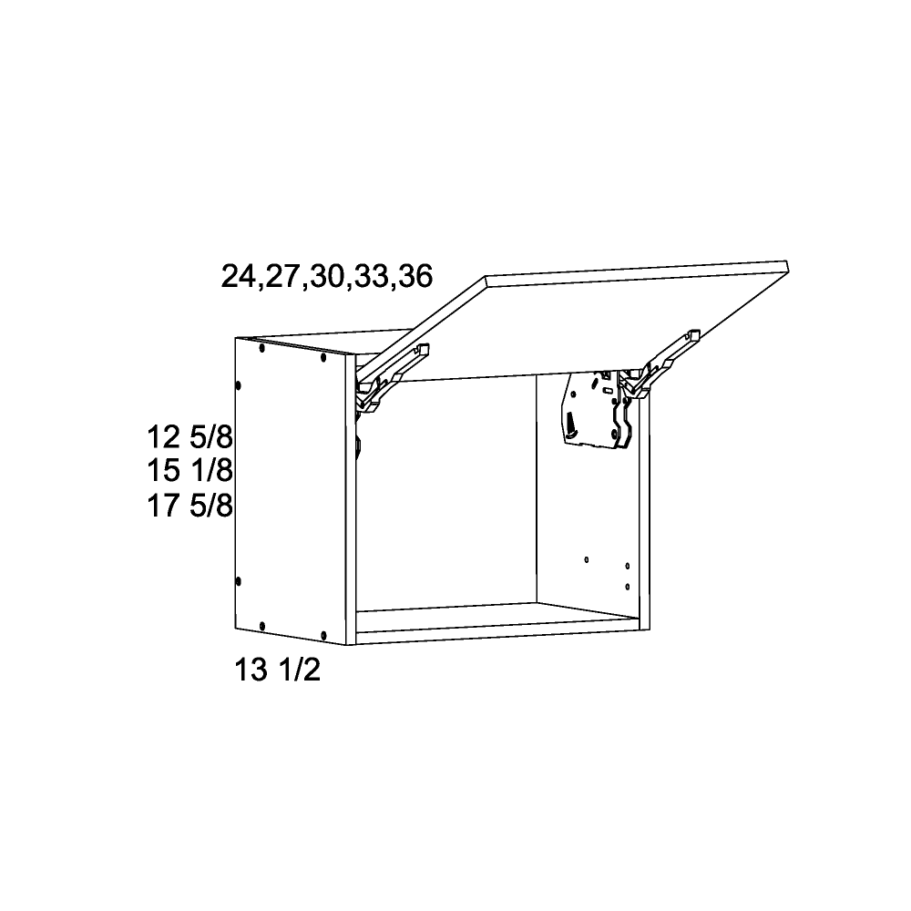 Torino Dark Wood 13.5"D Blum Flip Up Door Walls - official cabinet dimensions