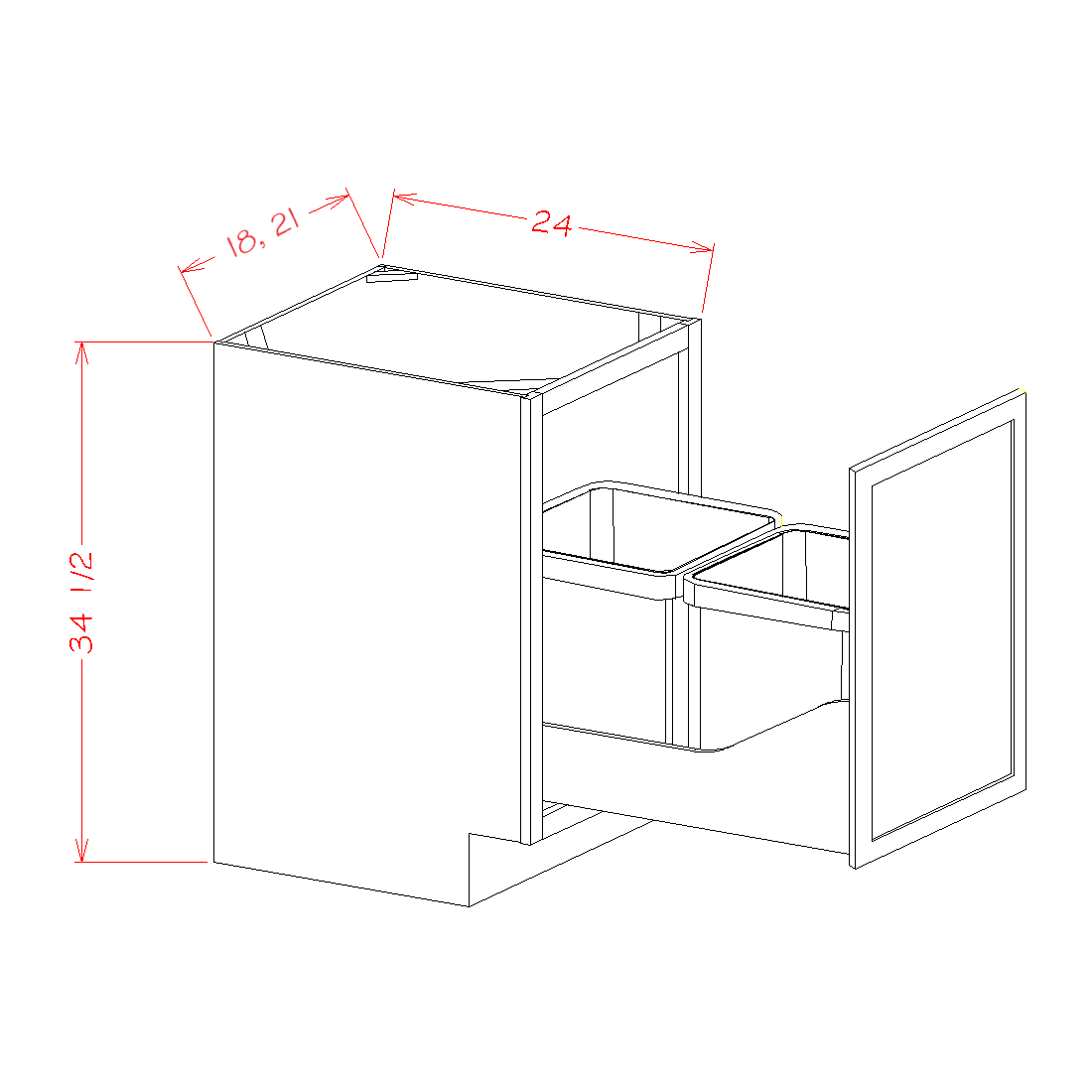 Oxford White 18" x 34.5" Base Trash Cabinet (B18FHTCPO)
