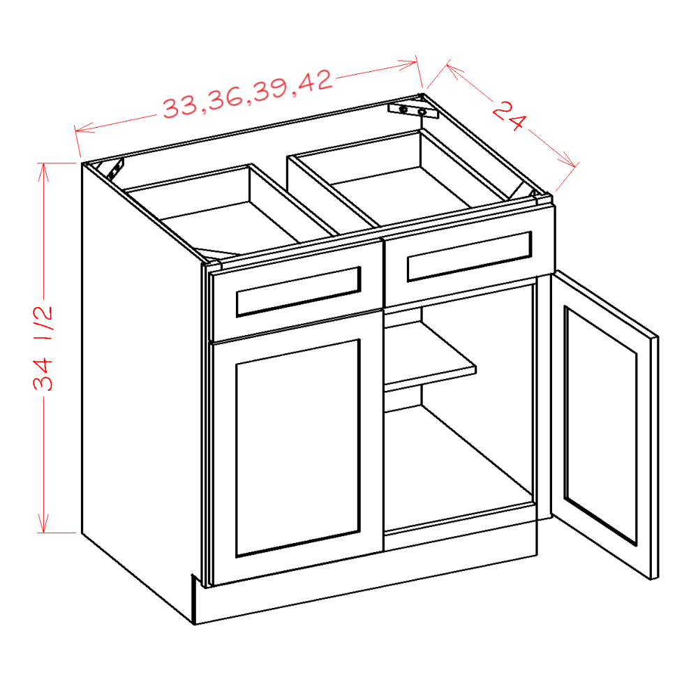 Shaker White 33" x 34.5" Base Cabinet (B33)