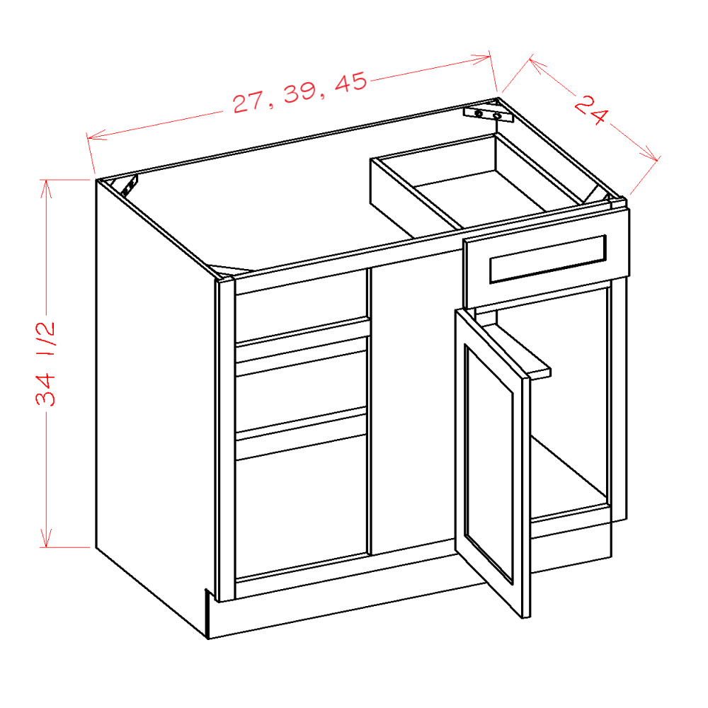Shaker White 45" x 34.5" Base Blind Corner Cabinet (BBC45)