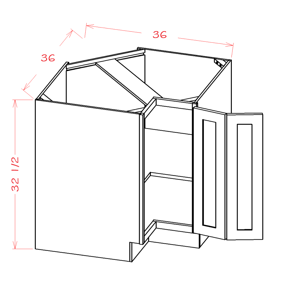 Shaker White 36-inch ADA-Height Corner Base Cabinet - 36-inch easy-reach corner base cabinet dimensions
