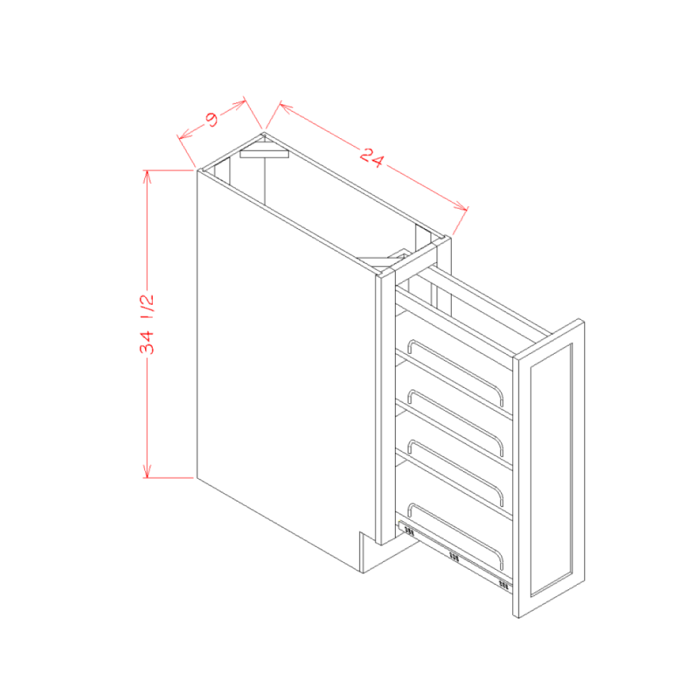 Shaker White 9" x 34.5" Base Spice Cabinet (BT9PO)