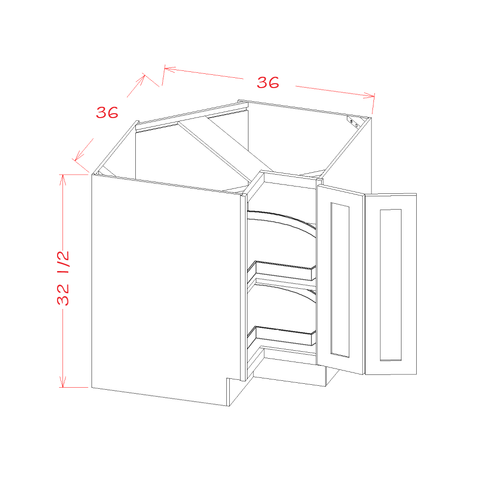 Shaker White 36-inch ADA-Height Corner Base Cabinet - 36-inch Lazy Susan corner base cabinet dimensions