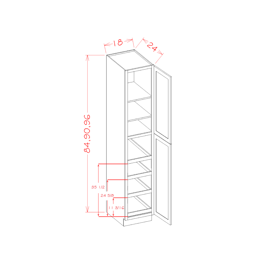 Shaker Cinder 18" x 96" Utility Rollout Shelf Cabinet (U1896244RS)