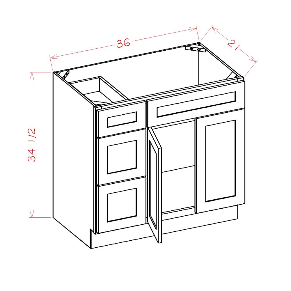 Oxford Cashmere Vanity Combo Base Cabinet with Drawers Left
