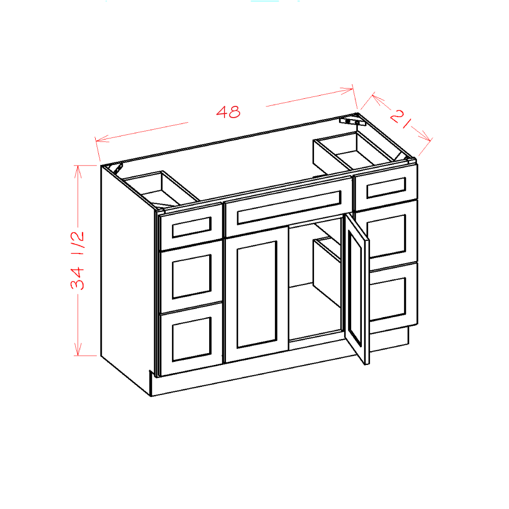 Oxford Cashmere Vanity Double Drawer Combo Base Cabinet