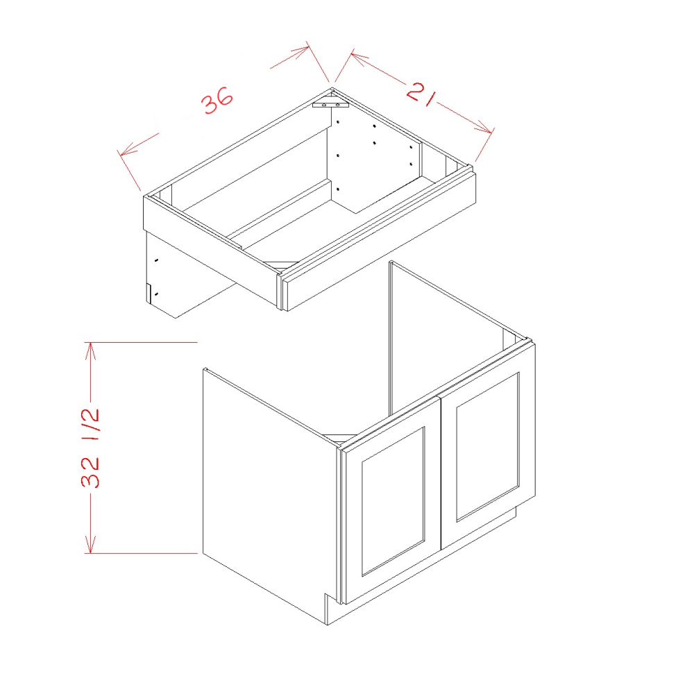 Shaker White 36-inch ADA-Height Vanity Sink Base Cabinet - 36-inch vanity sink base cabinet dimensions