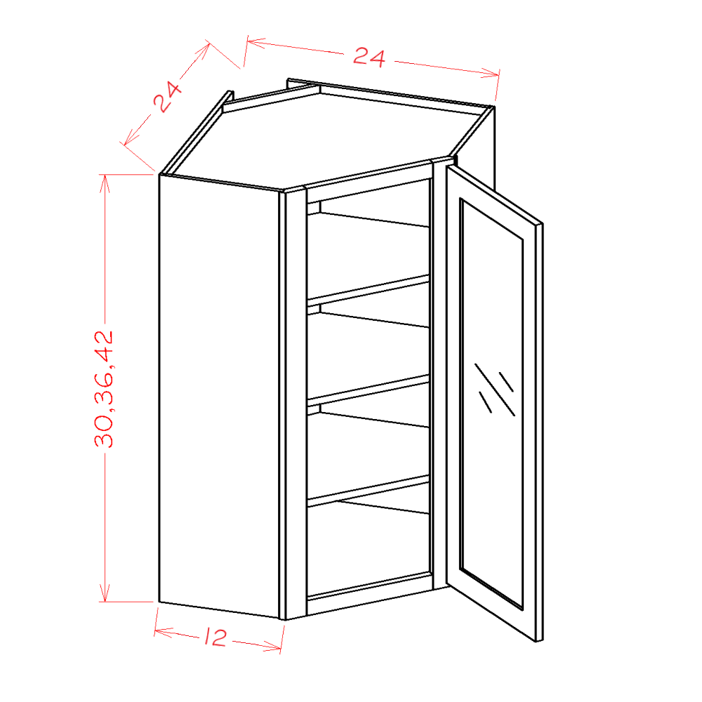 Shaker Dove Diagonal Corner Glass-Door Wall Cabinet
