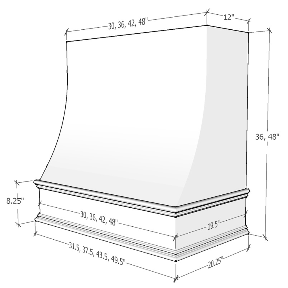 Charlotte Curved Classic Moulding Smooth Wood Hood 36W x 48H