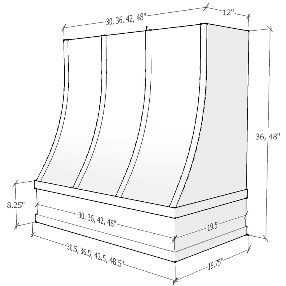 Charlotte Curved Flat Moulding Strapped Wood Hood 36W x 48H