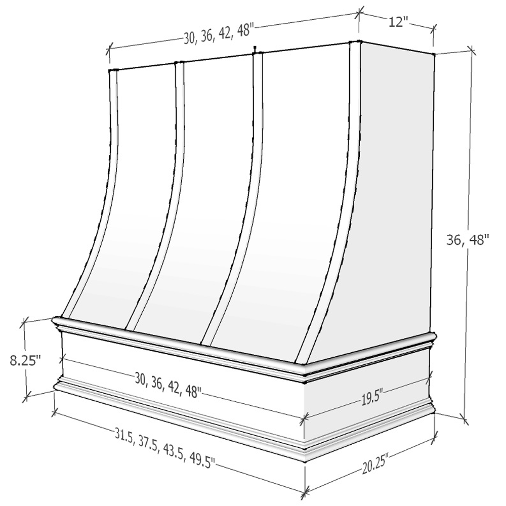 Charlotte Curved Classic Moulding Strapped Wood Hood 42W x 36H