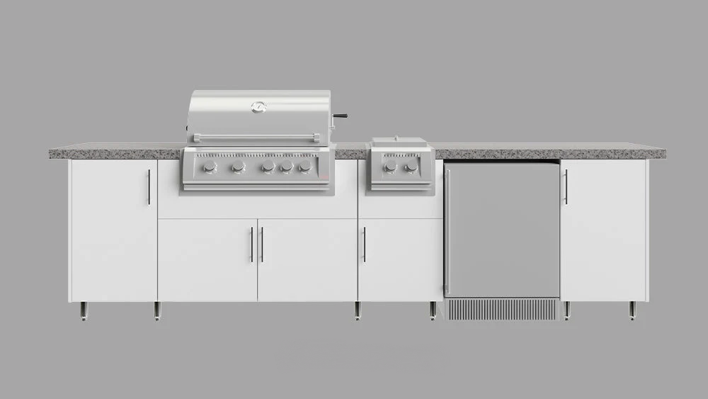 Outdoor Kitchen Island – 8ft – Grill + Fridge Package 2