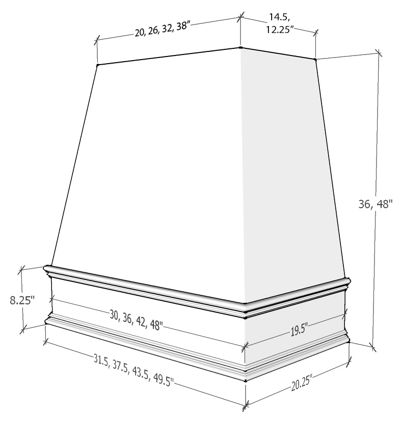 Tapered Classic Moulding Smooth Raleigh Wood Hood 48W x 48H