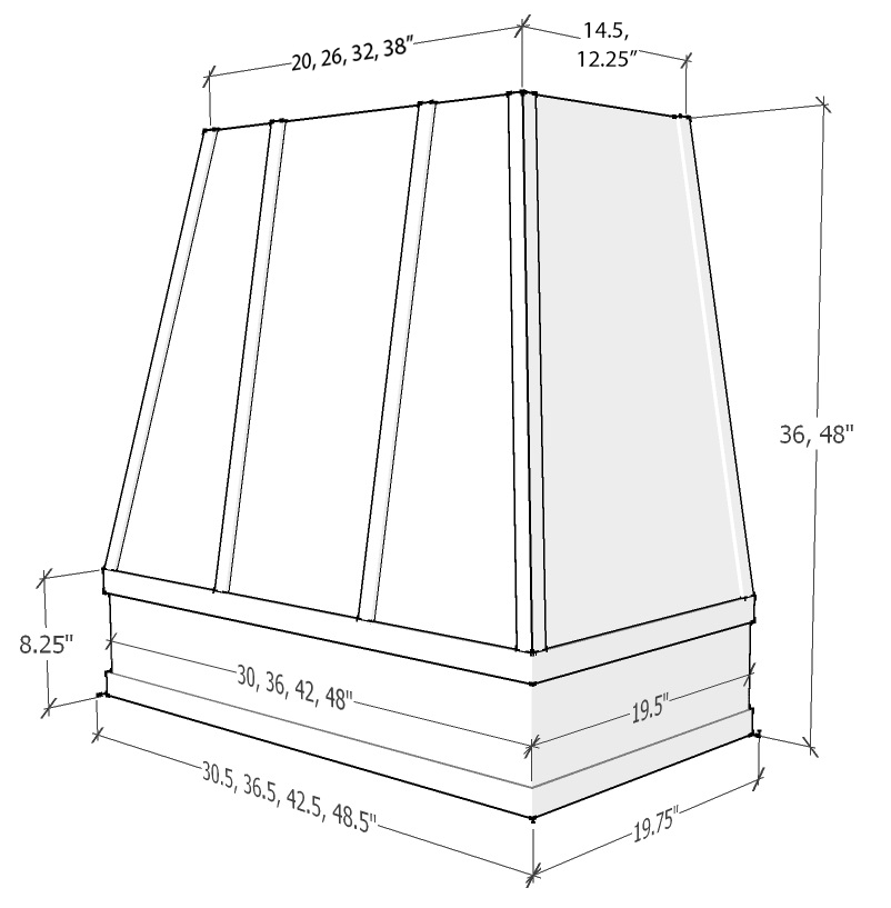 Tapered Flat Moulding Strapped Raleigh Wood Hood 30W x 36H