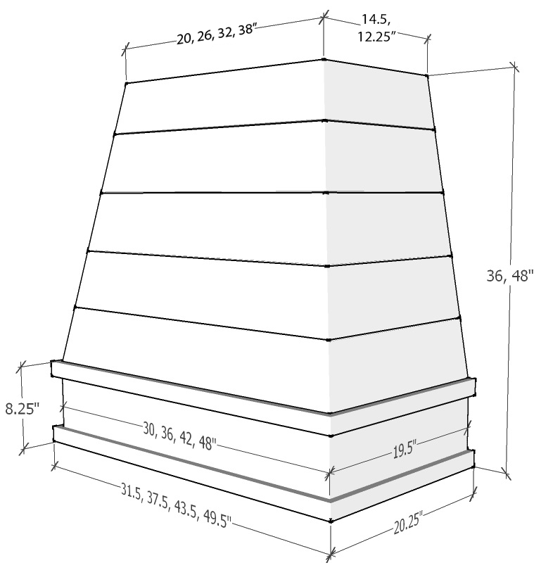 Tapered Block Moulding Shiplap Raleigh Wood Hood 30W x 36H