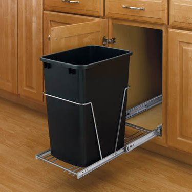 Bottom Mount Wire Pullout w/ Single 35 qt Waste Container - Fits a Base 15, includes one black trash bin, door mount kit sold separately