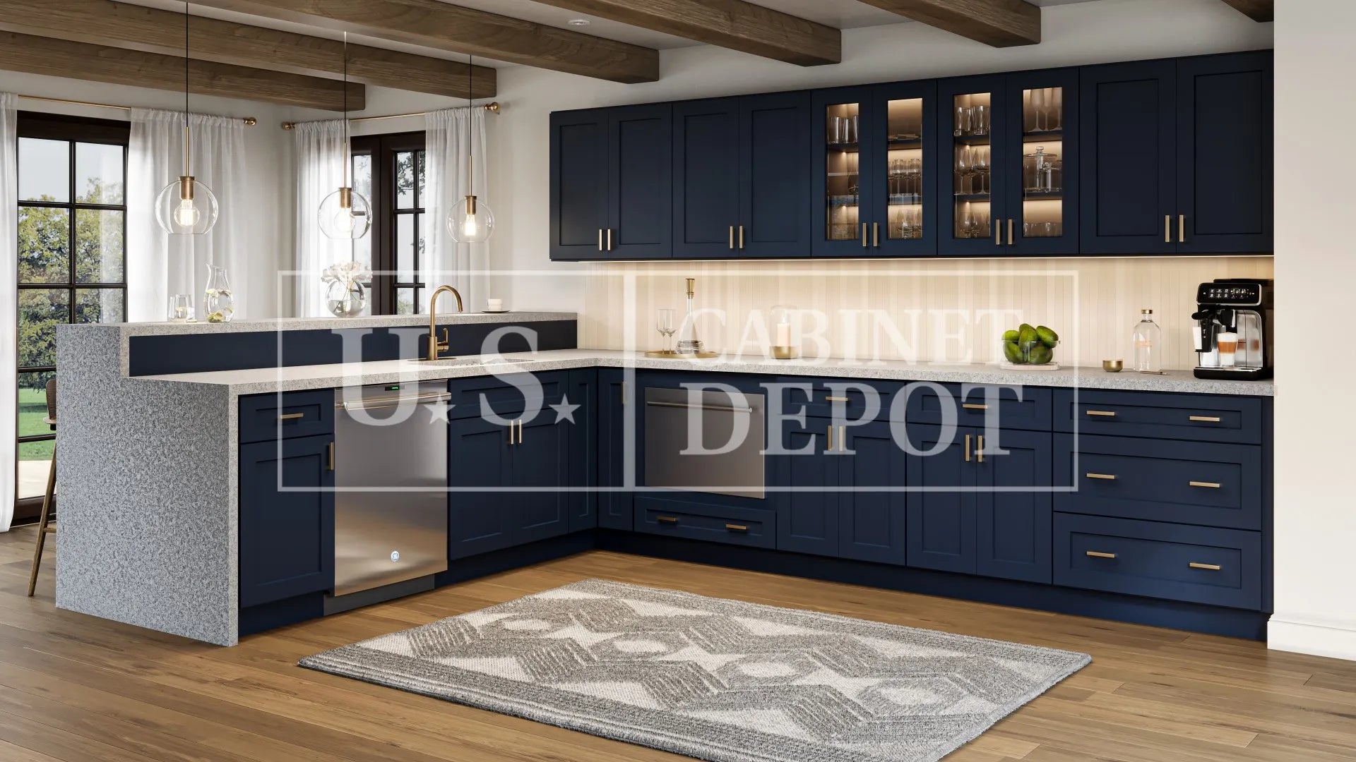 Shaker Navy 3 Drawer Base Cabinet