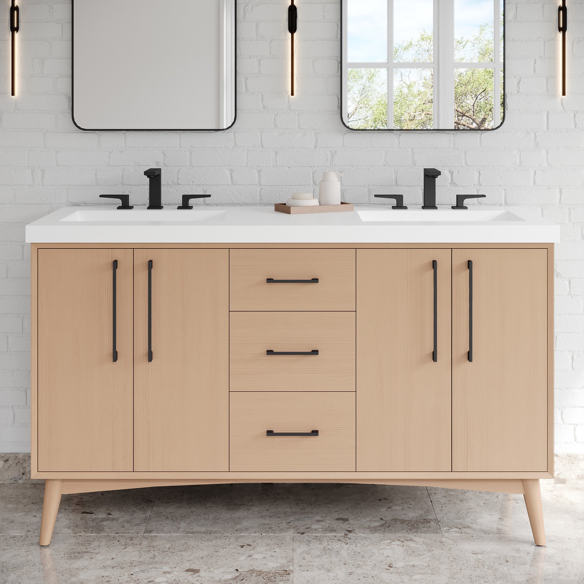 60" Dashwood Vanity – Double Bowl – Natural Oak
