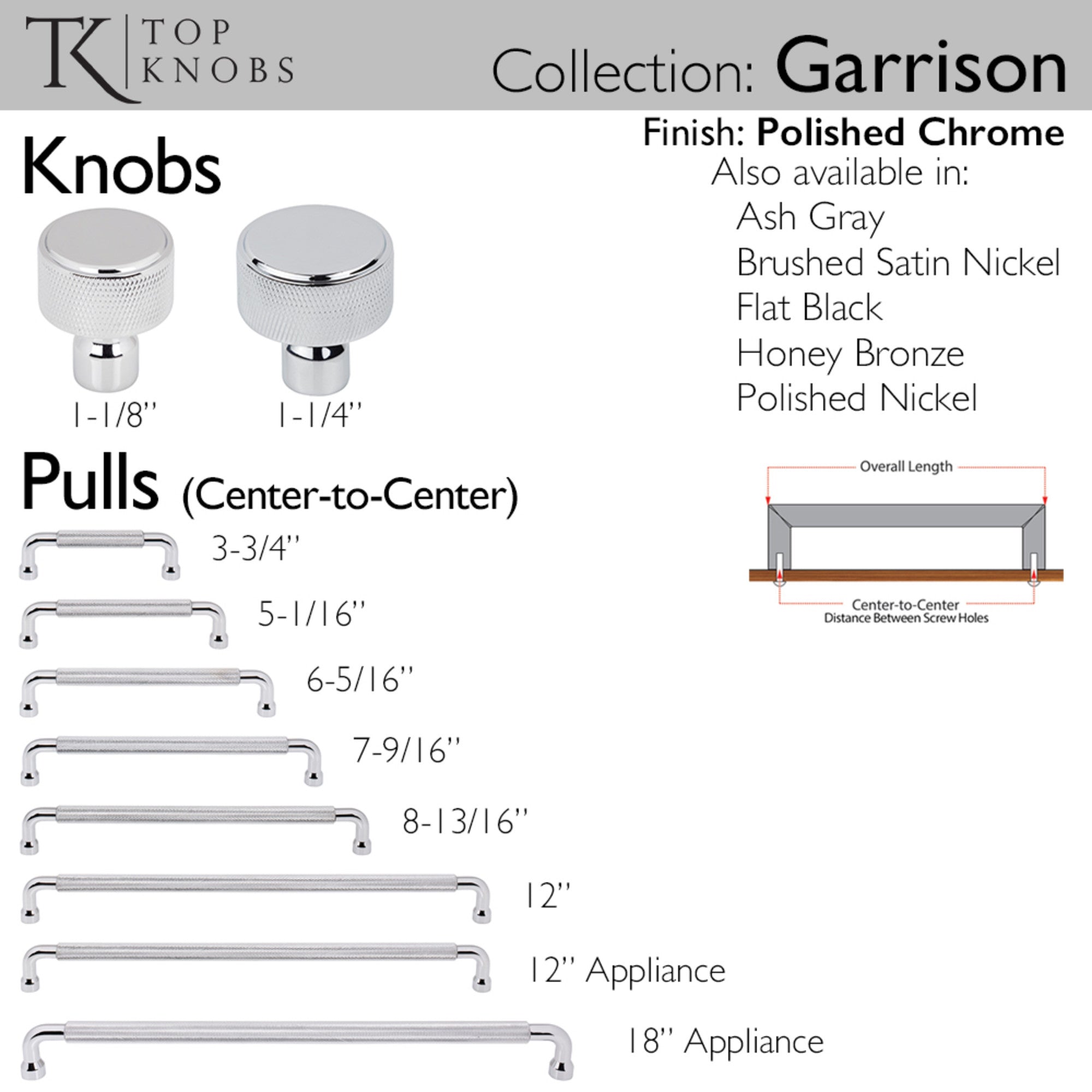 Garrison 1 1/8" Length Round Knob - Polished Chrome