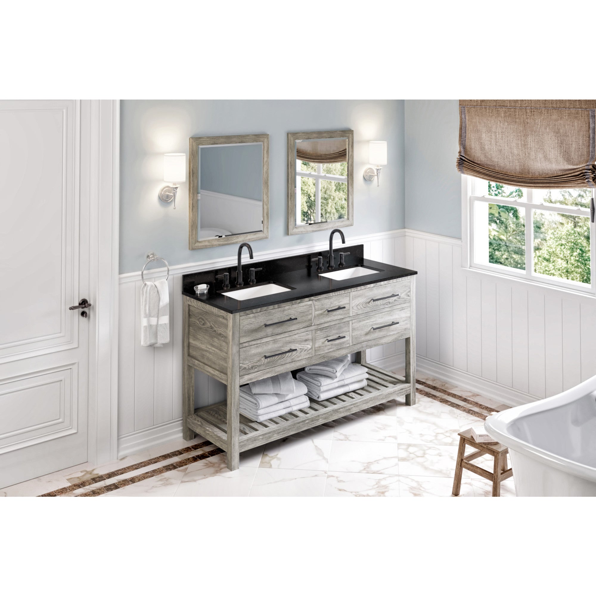 60" Wavecrest Vanity – Double Bowl – Weathered Grey