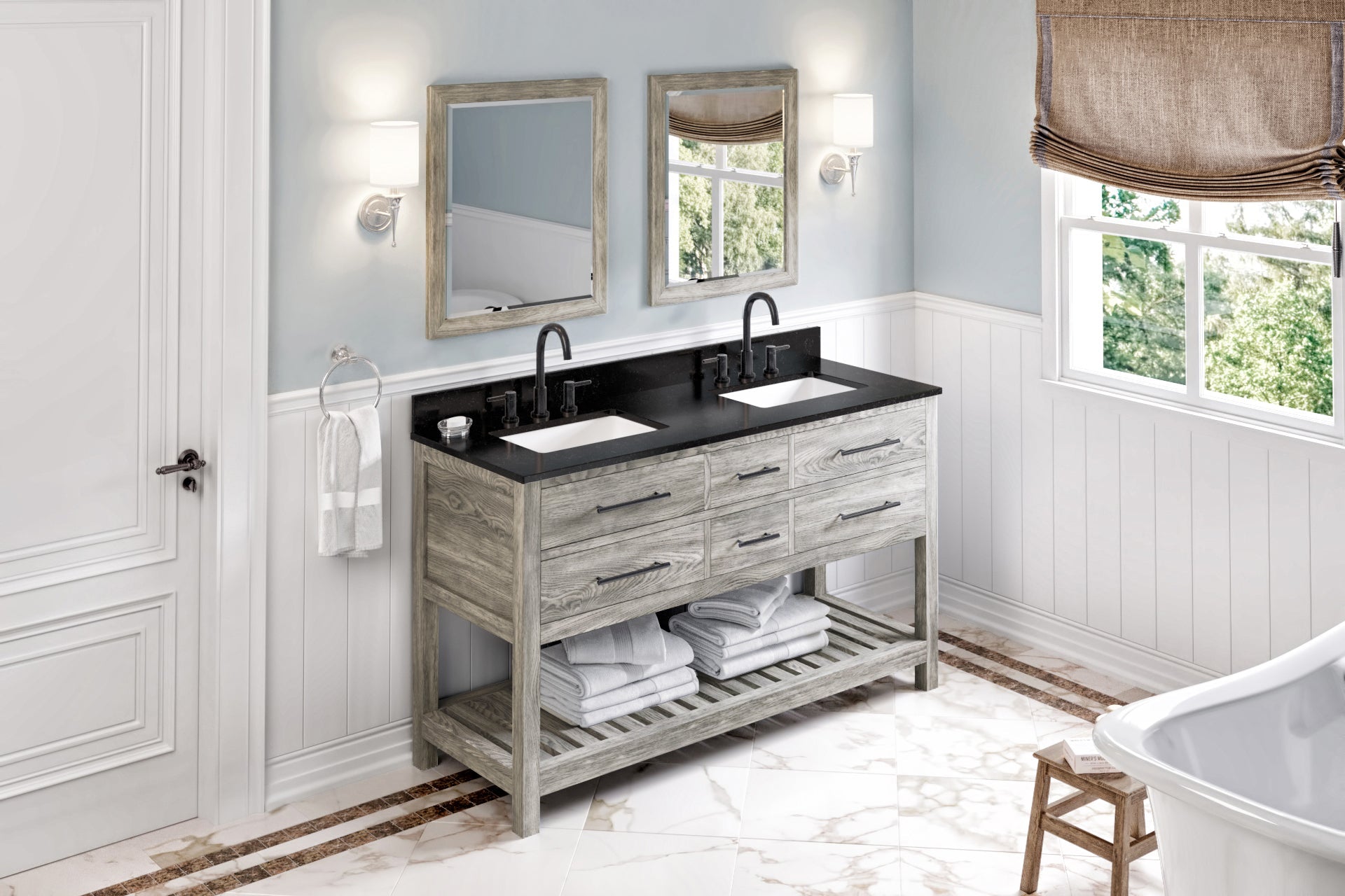 60" Wavecrest Vanity – Double Bowl – Weathered Grey