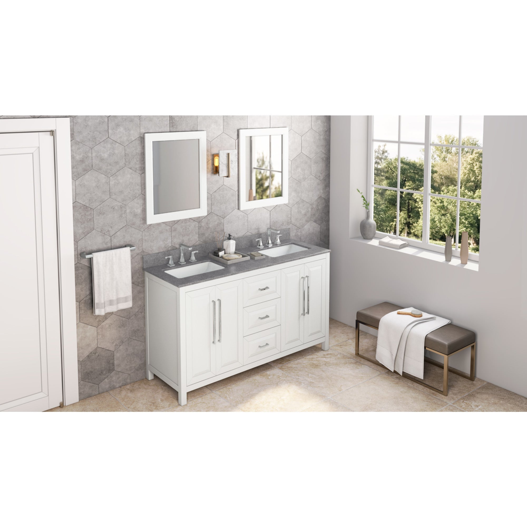 60" Cade Vanity – Double Bowl - White - Steel Grey Cultured Marble