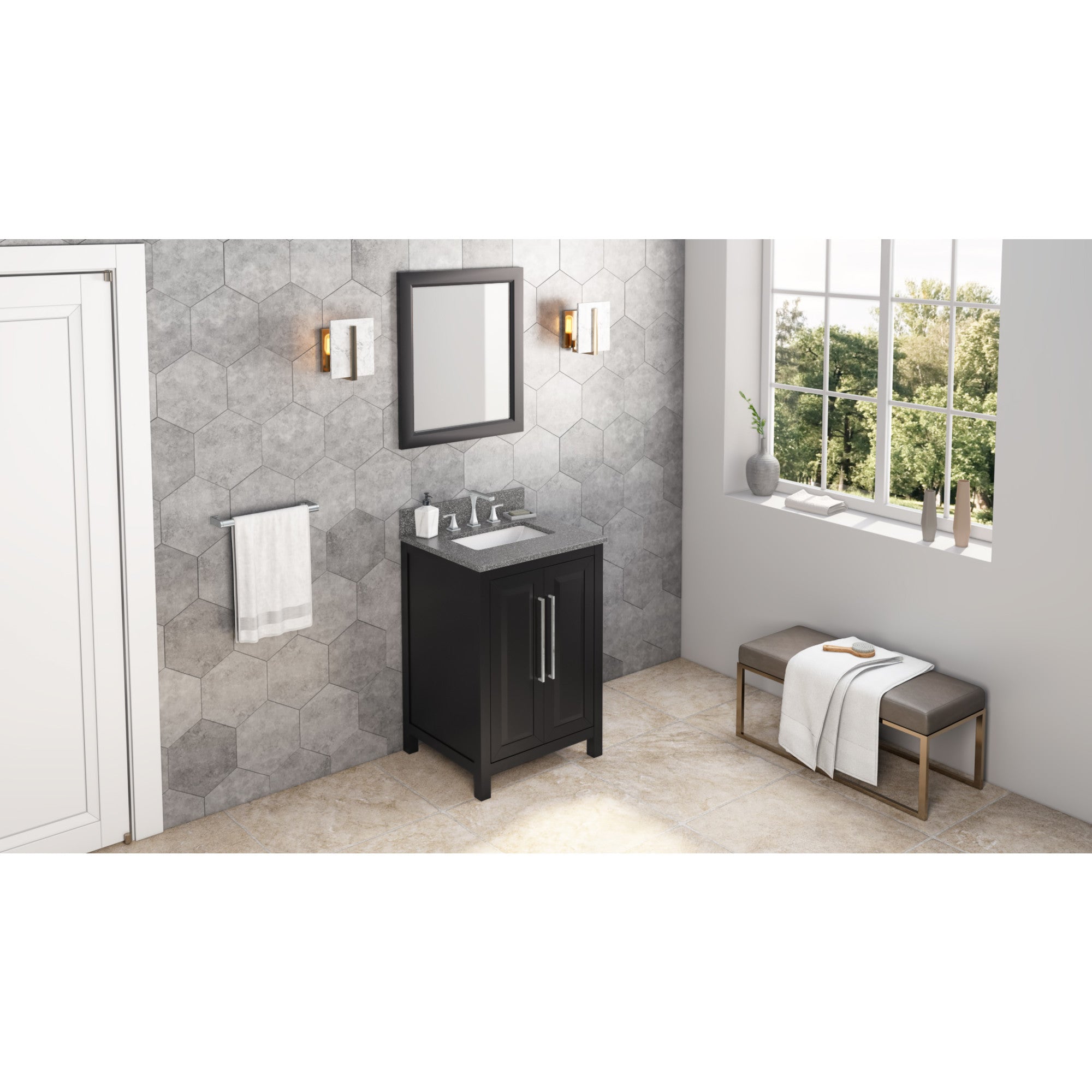 24" Black Cade Vanity, Boulder Cultured Marble Vanity Top, undermount rectangle bowl