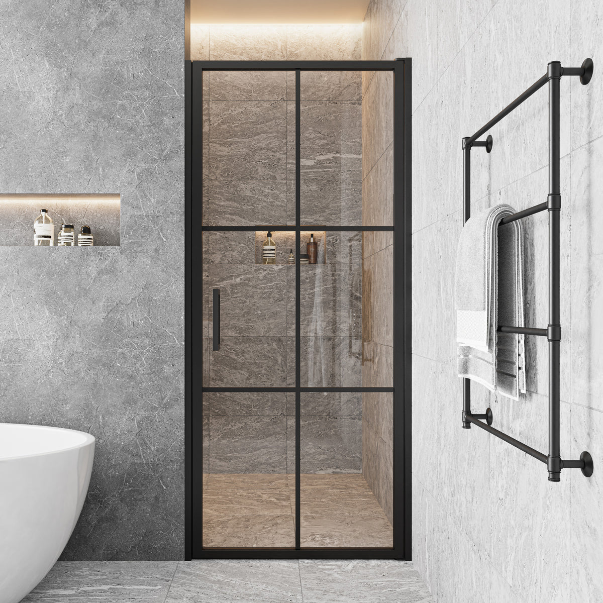 Seawin Axio XTRA Gridient Pivot Shower Door installed view