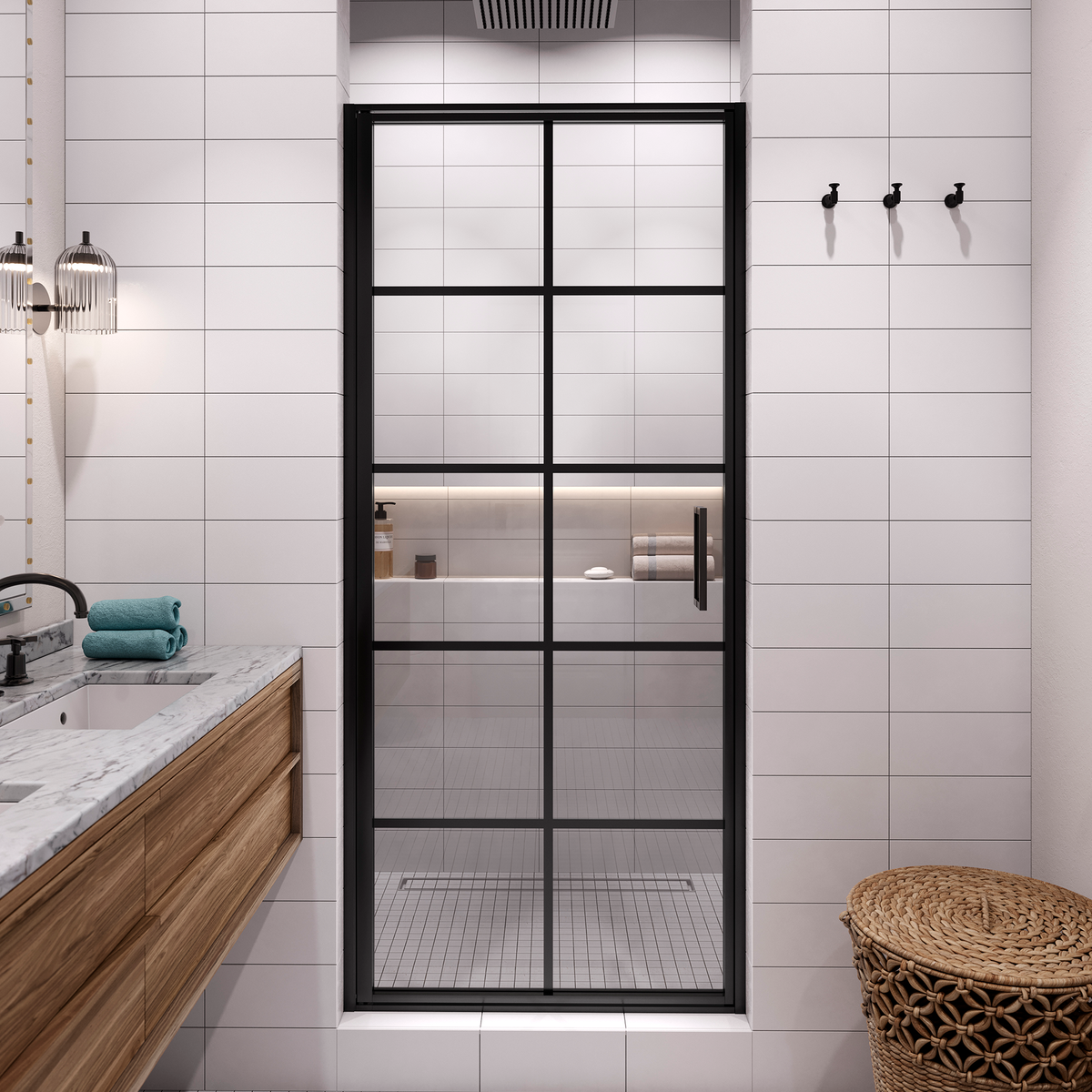 Seawin Axio Gridient Pivot Shower Door installed view