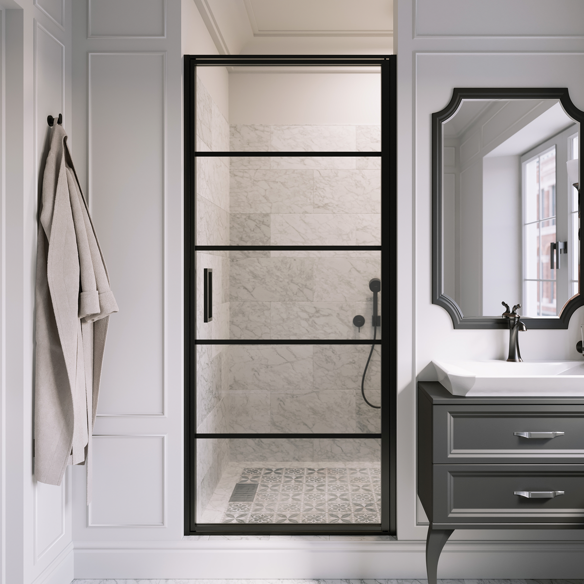 Seawin Axio Horizon Pivot Shower Door installed view