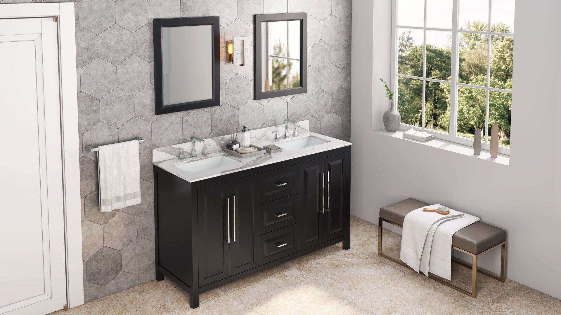 60" Black Cade Vanity, double bowl