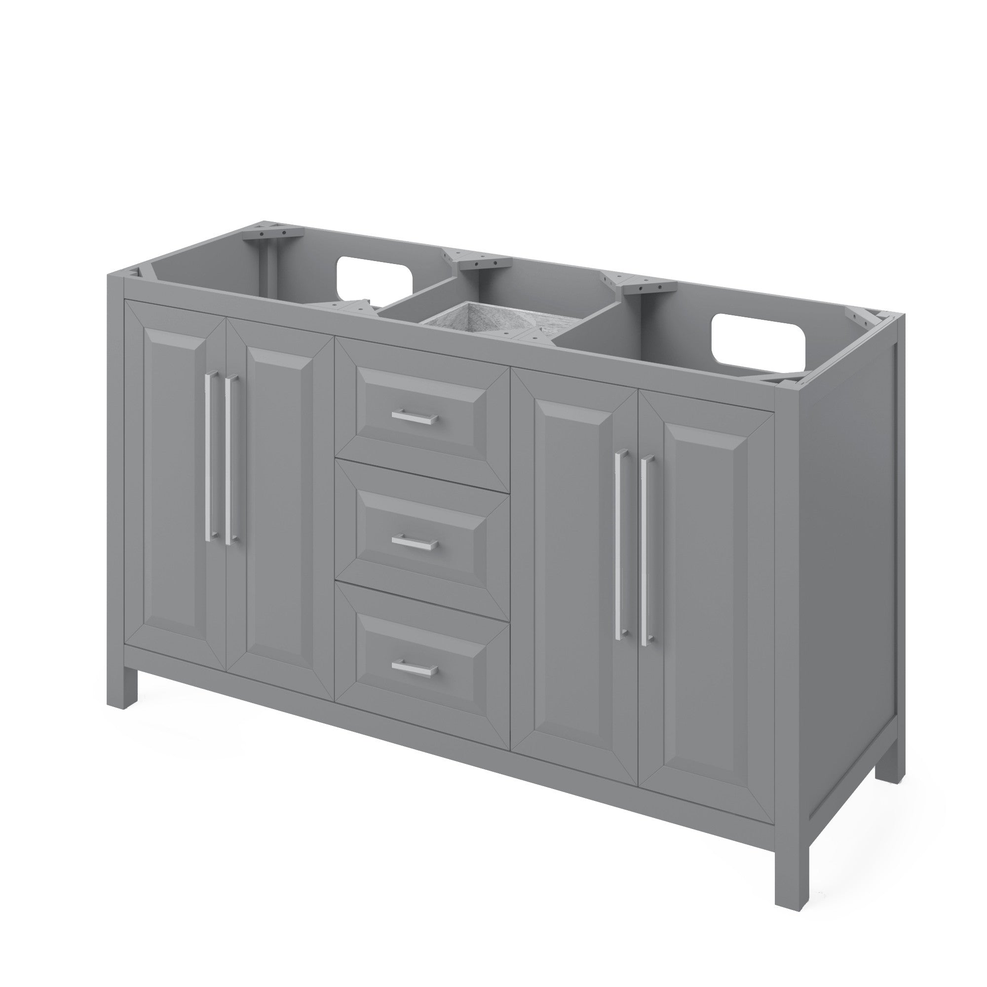 60" Grey Cade Vanity, double bowl, Black Granite Vanity Top, undermount rectangle bowl