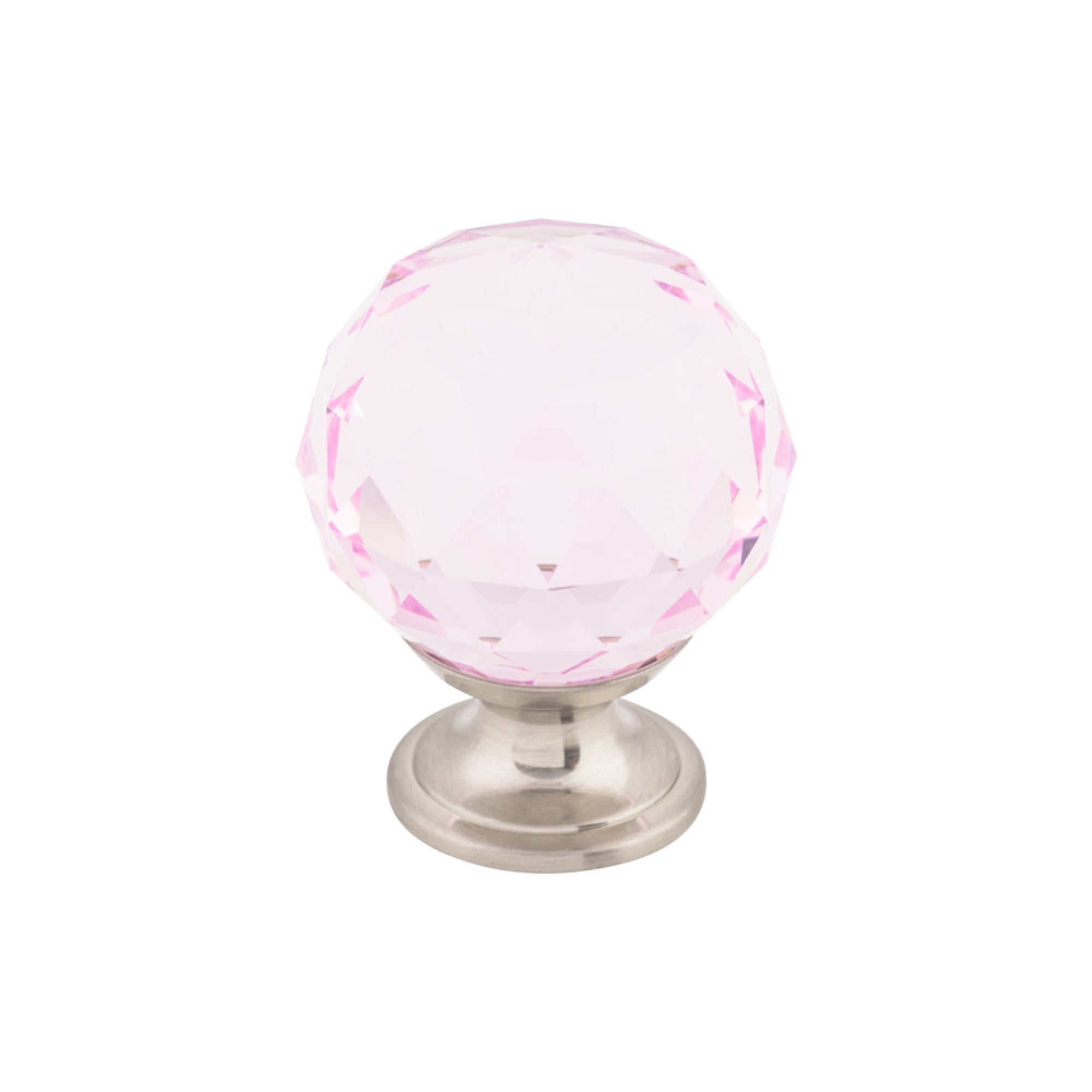 Pink Crystal Round Knob - Brushed Satin Nickel