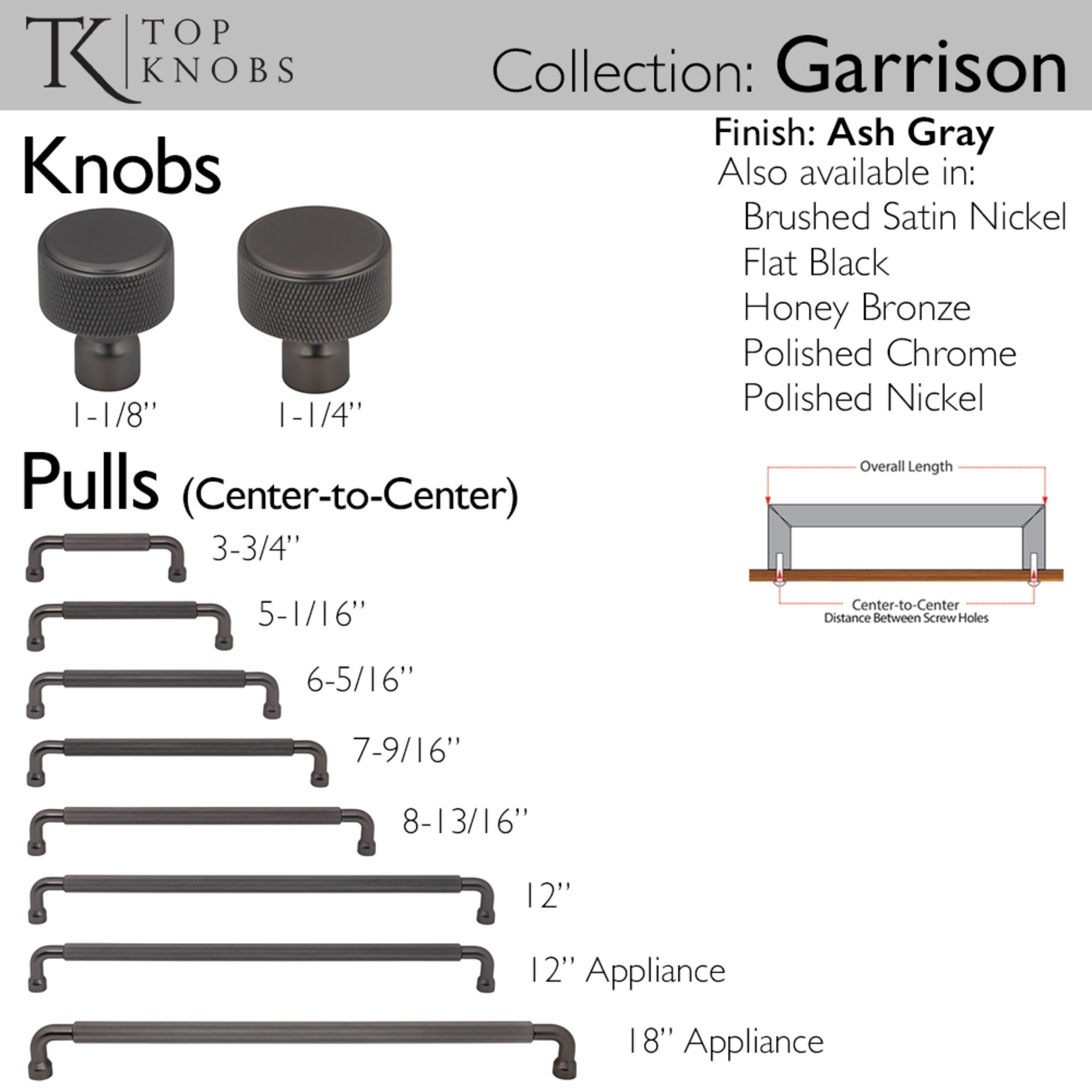 Garrison 1 1/4" Length Round Knob - Ash Gray